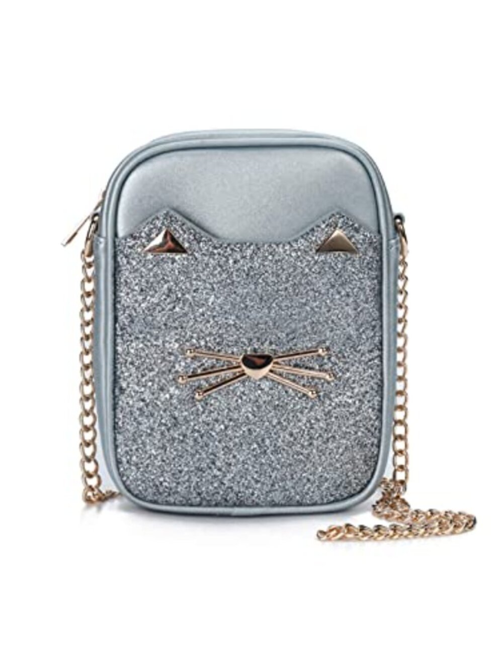 Faux Leather Crossbody Purse with Cat Pattern & Chain Strap
